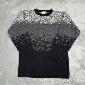 Vintage 80s Black Gray Silver Shimmer Metallic Ombre Knit Sweater Small